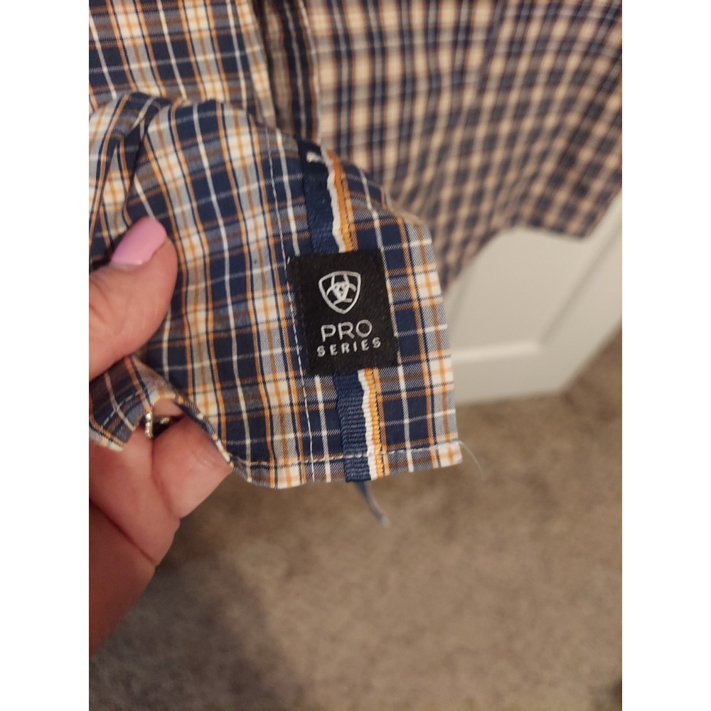 Ariat Pro Series LT Men's Button Up Long Sleeve Plaid Shirt Cowboy Rodeo Blue - Picture 5 of 12